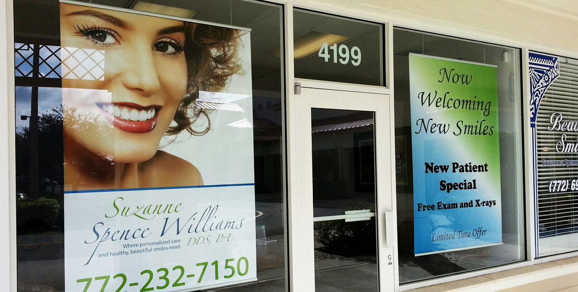 Storefront banner for Suzanne Spence Williams DDS by Design A Sign
